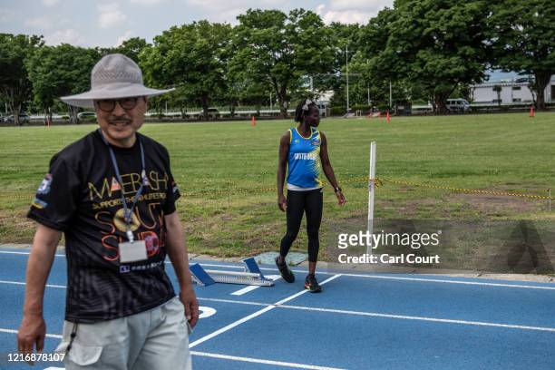 Year-old South Sudanese 100m and 200m sprinter, Moris Lucia, trains at an athletics track on June 2, 2020 in Maebashi, Gunma, Japan. The four South...