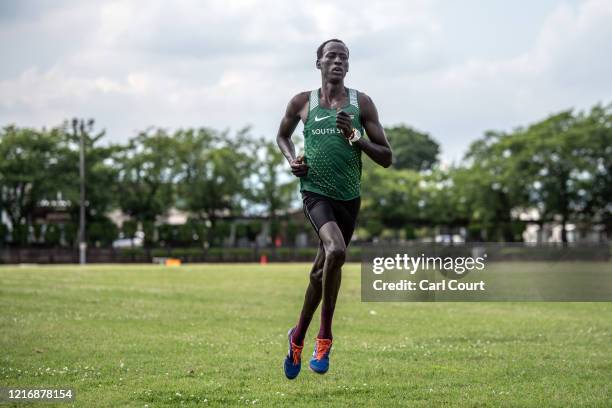 Year-old South Sudanese 1500m runner Abraham Majok Matet Guem trains at an athletics track on June 2, 2020 in Maebashi, Gunma, Japan. The four South...