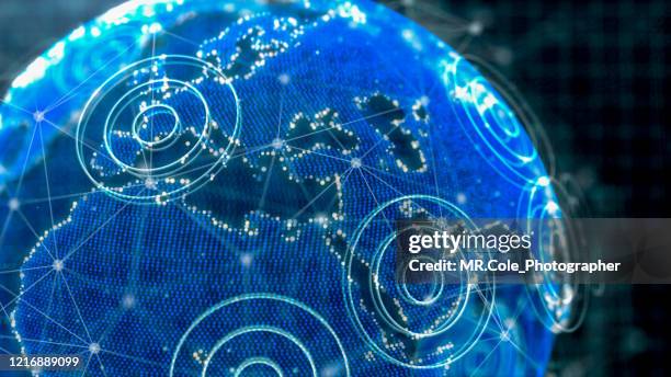 3d rendering futuristic global communication concept,technology network data connection and wireless technology,network marketing and cyber security - global media stockfoto's en -beelden