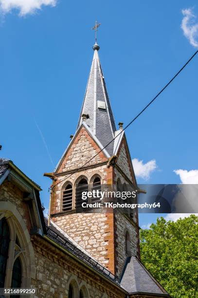 View of the tower of the Martin-Luther-Church in Staufen im Breisgau