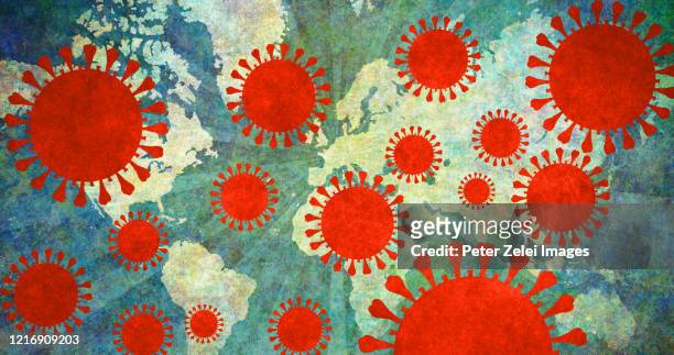 coronavirus with world map - endemic stock pictures, royalty-free photos & images