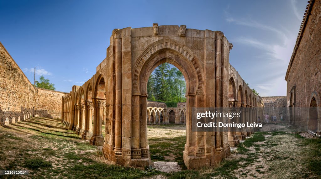 Ruins of the cloister of the Monastery of San Juan de Duero in Soria, Castilla León, Spain