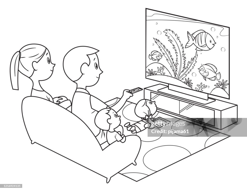 Libro Para Colorear Familia Viendo La Televisión Ilustración de stock -  Getty Images