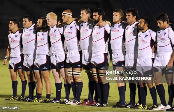 Players of US national rugby team, Mike Petri, Mike MacDonald, Phil Thiel, Eric Fry, Scott Lavalla, Hayden Smith, Pat Danahy, Louis Stanfill, JJ...