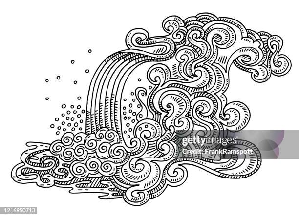 waterfall abstract swirl decorative pattern drawing - waterfall stock illustrations