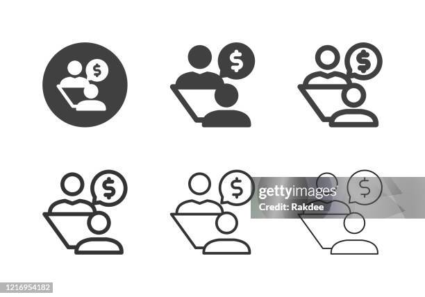 financial discussion icons - multi series - empty office table stock illustrations