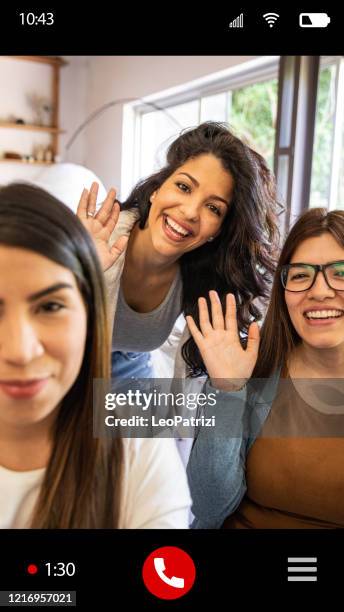 family and friends happy moments in video conference - vertical screen stock pictures, royalty-free photos & images