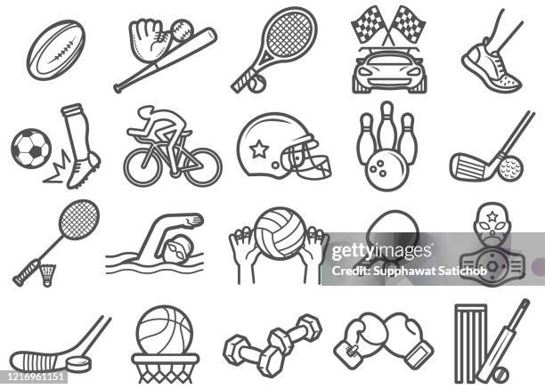 ilustrações de stock, clip art, desenhos animados e ícones de sport line icons set clip art - raquete de ténis