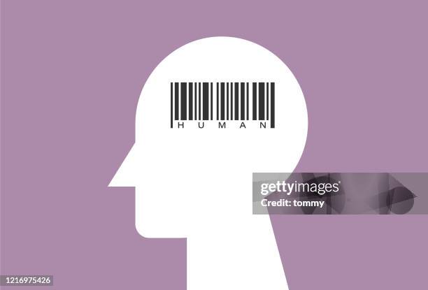 menschlicher kopf mit barcode - narbe stock-grafiken, -clipart, -cartoons und -symbole