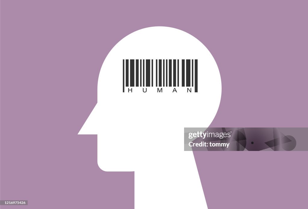 Human head with a barcode