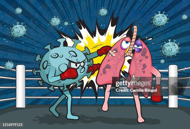 ilustrações, clipart, desenhos animados e ícones de coronavirus e os pulmões - ringue de boxe