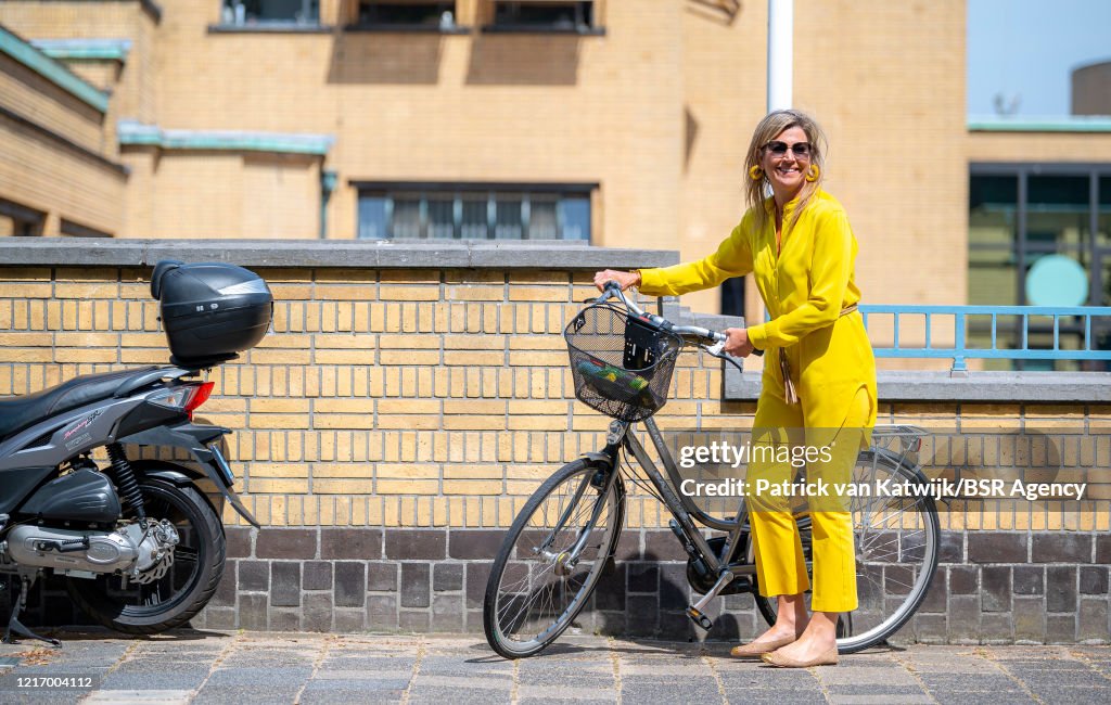 Queen Maxima Visits On Bike The Kunstmuseum In The Hague