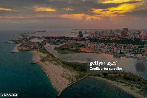 aerials from luanda by sunset, angolan capital i - angola drone stock pictures, royalty-free photos & images