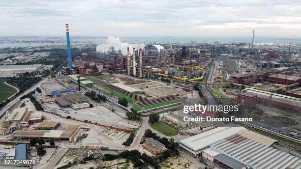 General views of Ilva plant on April 05, 2020 in Taranto, Italy.