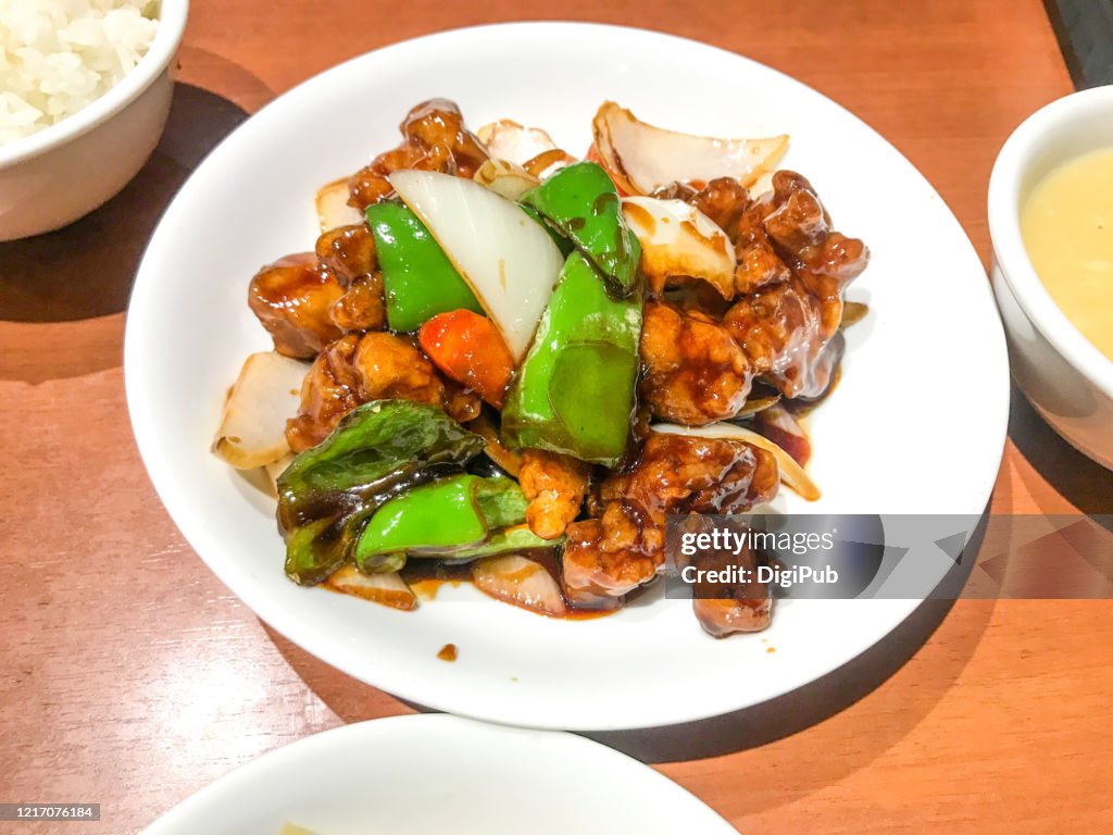Sweet and sour pork served at Chinese restaurant in Tokyo