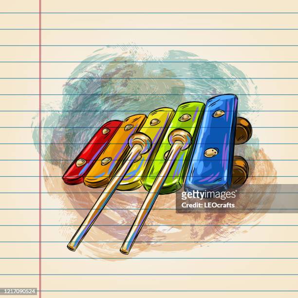 xylophone drawing on ruled paper - xylophone stock illustrations