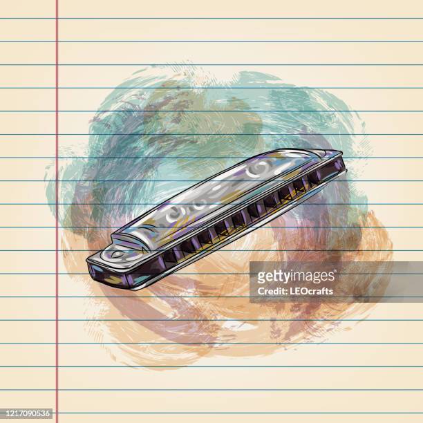 harmonica drawing on ruled paper - harmonica stock illustrations