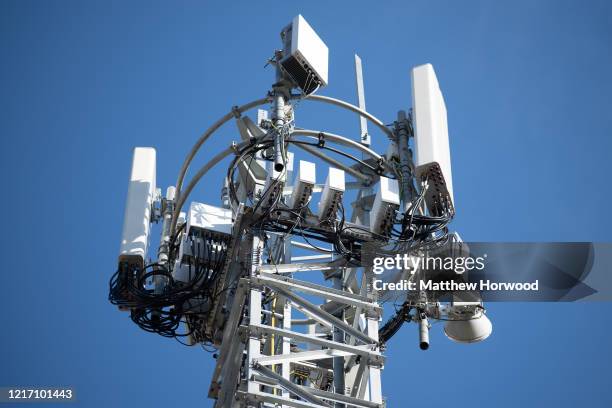 Mobile phone mast on April 04, 2020 in Cardiff, United Kingdom. There have been isolated cases of 5G phone masts being vandalised following claims...