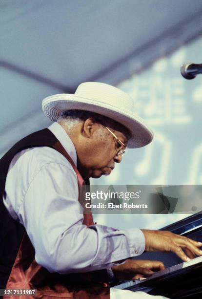 Ellis Marsalis performing at the New Orleans Jazz and Heritage Festival at the Fair Grounds Race Course in New Orleans, Louisiana on April 28, 2002.