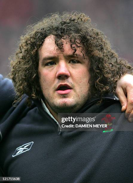 Portrait of Welsh prop Adam Jones taken before the 6 Nations rugby union match, 26 February 2005 at the Stade de France in Saint-Denis, north of...