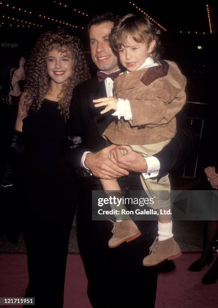 Actress Kelly Preston, actor John Travolta and actor Lorne Sussman attend the "Look Who's Talking Too" Century City Premiere on December 13, 1990 at...