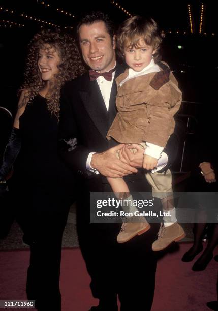 Actress Kelly Preston, actor John Travolta and actor Lorne Sussman attend the "Look Who's Talking Too" Century City Premiere on December 13, 1990 at...