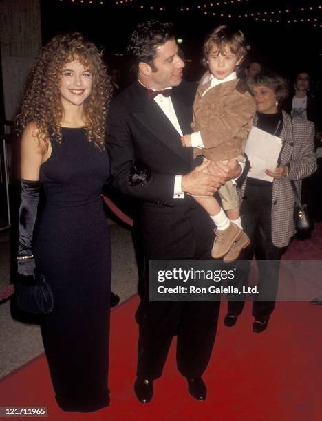 Actress Kelly Preston, actor John Travolta and actor Lorne Sussman attend the "Look Who's Talking Too" Century City Premiere on December 13, 1990 at...