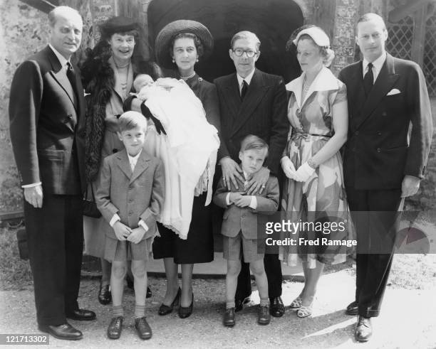 Family attending the christening of Princess Victoria Marina Cecilie, daughter of Prince Frederick of Prussia and Lady Brigid Von Preussen at St...