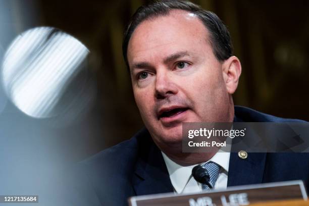 Sen. Mike Lee speaks at a hearing of the Judiciary Committee examining issues facing prisons and jails during the coronavirus disease pandemic on...
