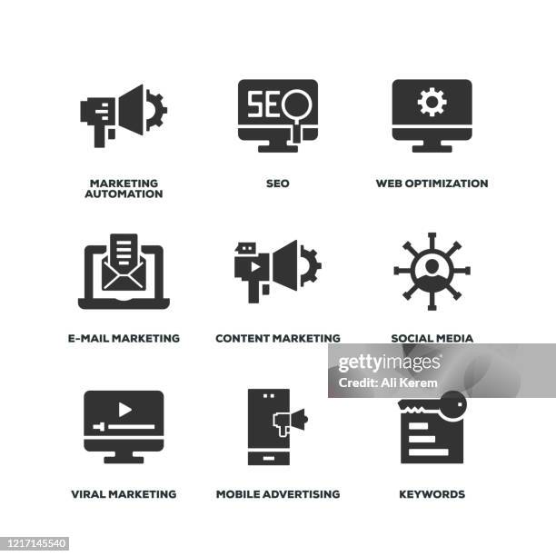 digital marketing set - digital marketing tools stock illustrations