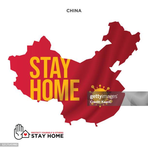 stay home concept. china map. covid-19 outbreak influenza as dangerous flu strain cases as a pandemic concept banner flat style illustration, covid-19 stock illustration stock illustration - asian homemaker stock illustrations