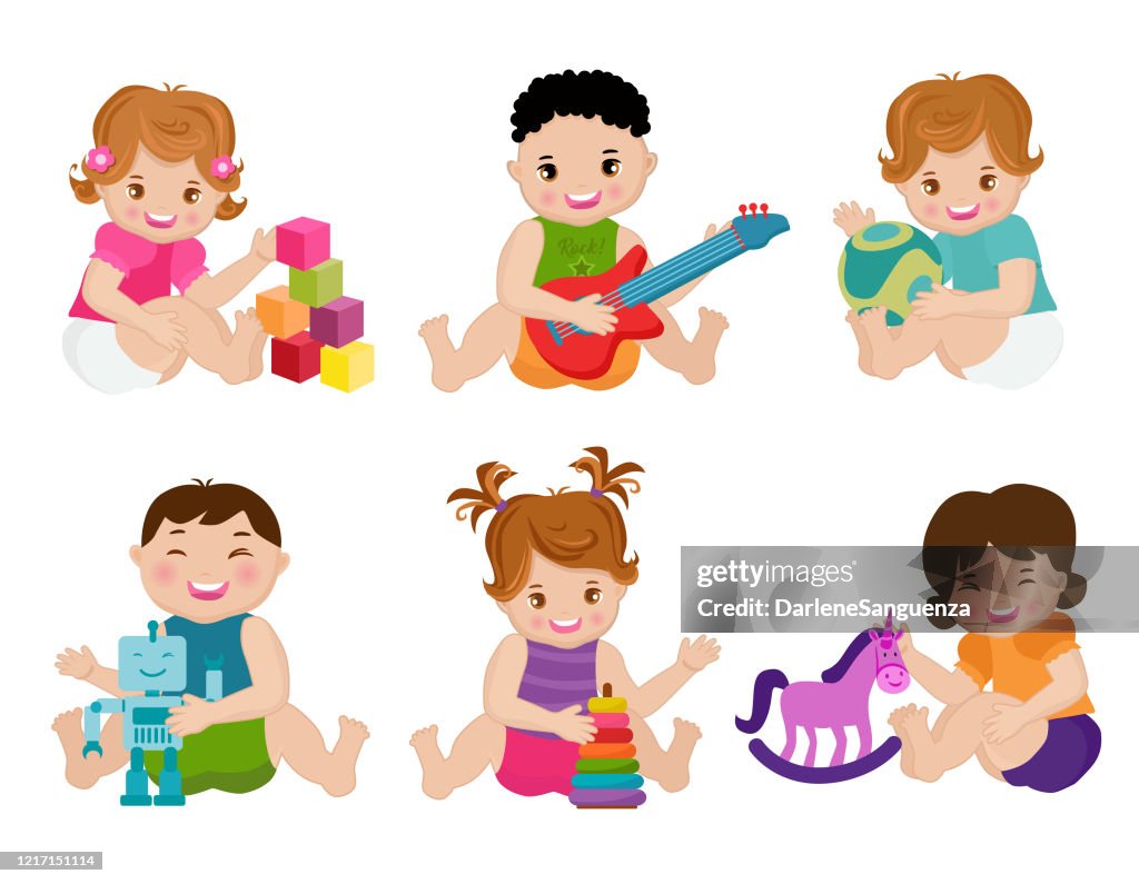 Babies playing with toys.