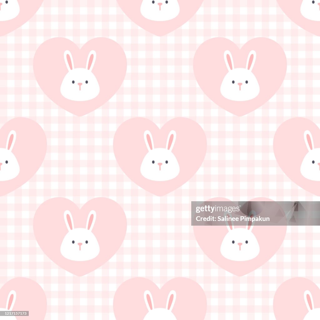 Template Rabbit Heart Cute Rabbit In A Heart Seamless Pattern Background High-Res Vector ...