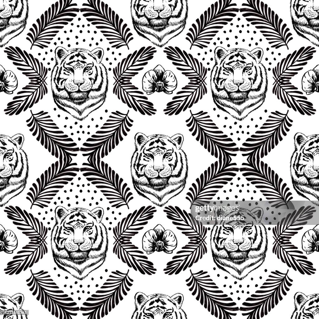 Tiger Pattern Moving Repeating Pattern Of A Tiger And Leaves High-Res Vector Graphic - Getty ...