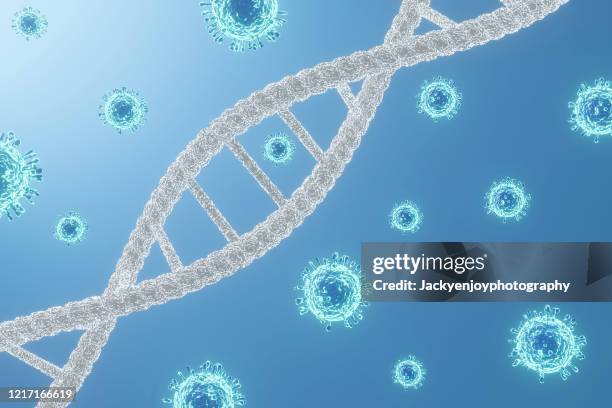 3d rendering of dna chain and human coronavirus.coronavirus (ncov) or covid - 19 - rna virus 個照片及圖片檔