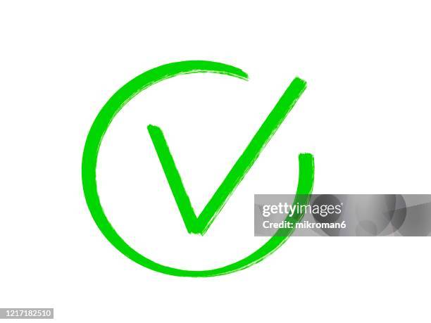 drawing of green tick check mark icon - accurate icon stock pictures, royalty-free photos & images