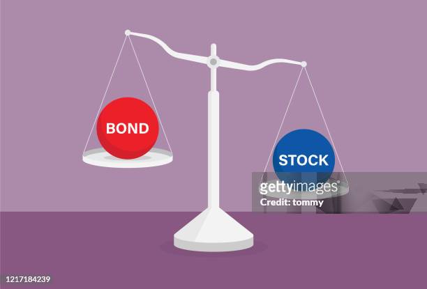 stock and bond on the scale - scales balance stock illustrations
