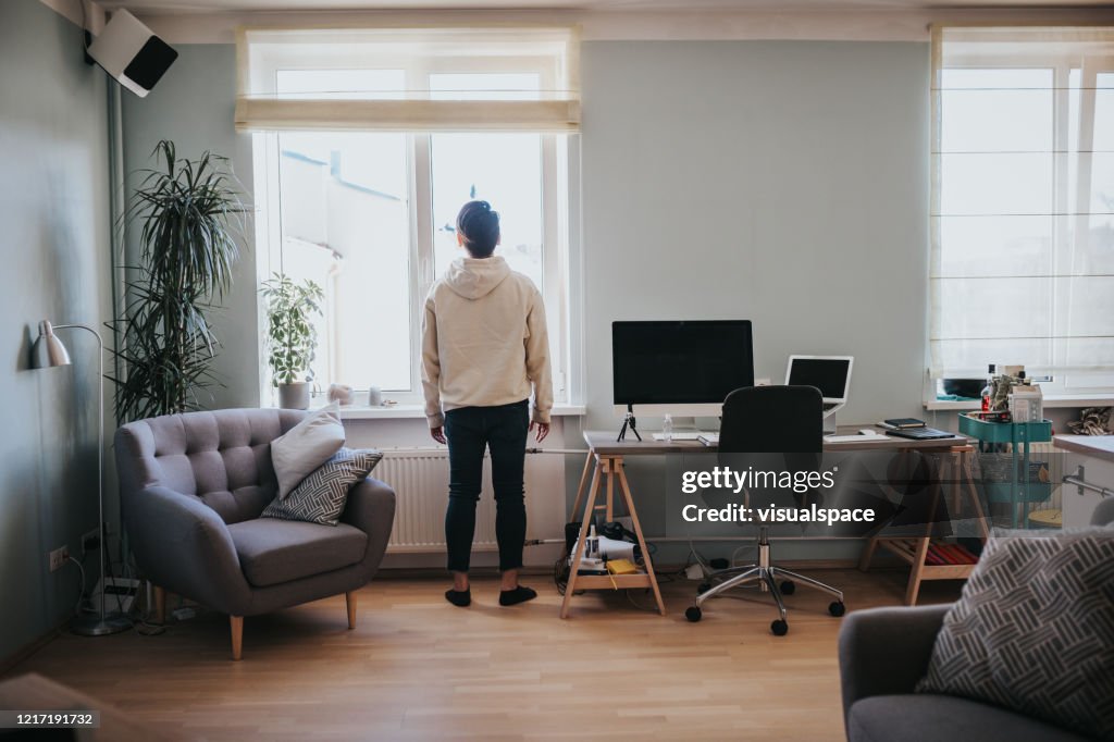 Japanese man feeling lonely during social isolation