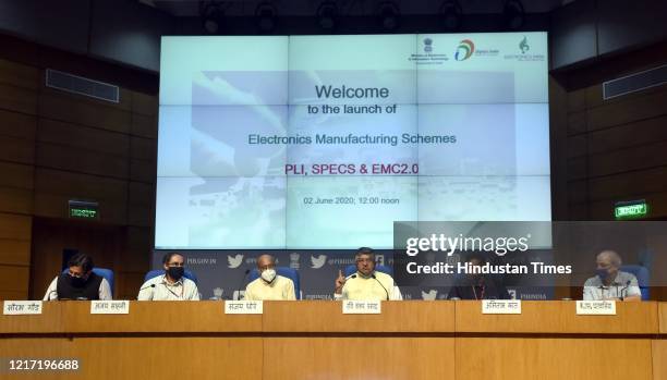 Union Minister of Electronics & Information Technology Ravi Shankar Prasad , NITI Aayog CEO Amitabh Kant Minister of State for Human Resource...