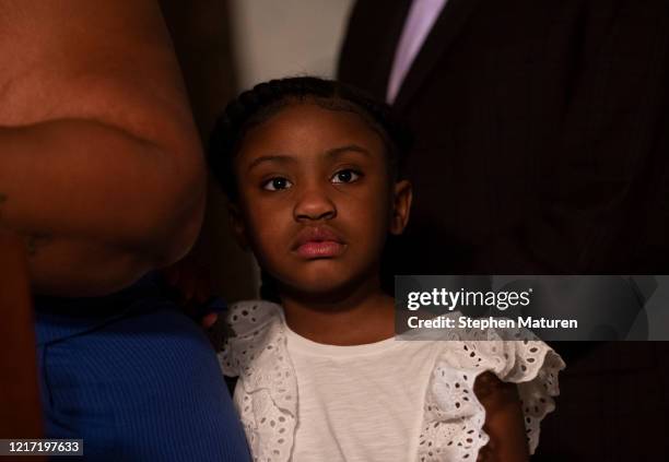 George Floyd's daughter Gianna Floyd, attends a press conference with her mother Roxie Washington on June 2, 2020 in Minneapolis, Minnesota....