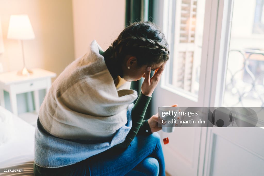 Staying home with flu virus