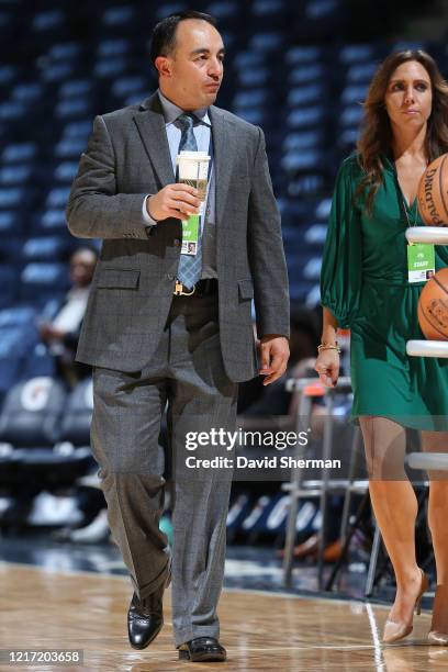 President of the Minnesota Timberwolves. Gersson Rosas, looks on prior to a game between the Miami Heat and the Minnesota Timberwolves on October 27,...