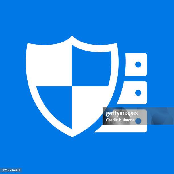 computer server with shield protection icon - white server room stock illustrations