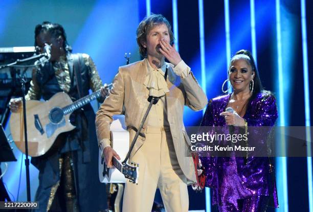 Beck and Sheila E. Perform onstage during the 62nd Annual GRAMMY Awards "Let's Go Crazy" The GRAMMY Salute To Prince on January 28, 2020 in Los...