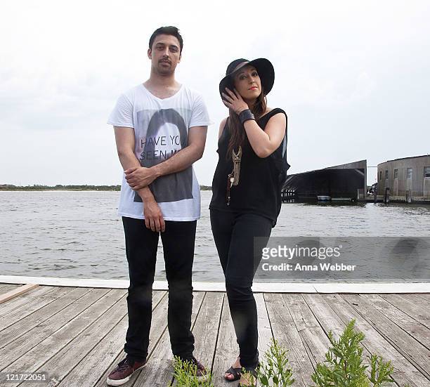 Amy Kirkpatrick and Ajay Bhattacharyya of Data Romance pose backstage during the 2011 Identity Festival at Nikon at Jones Beach Theater on August 21,...
