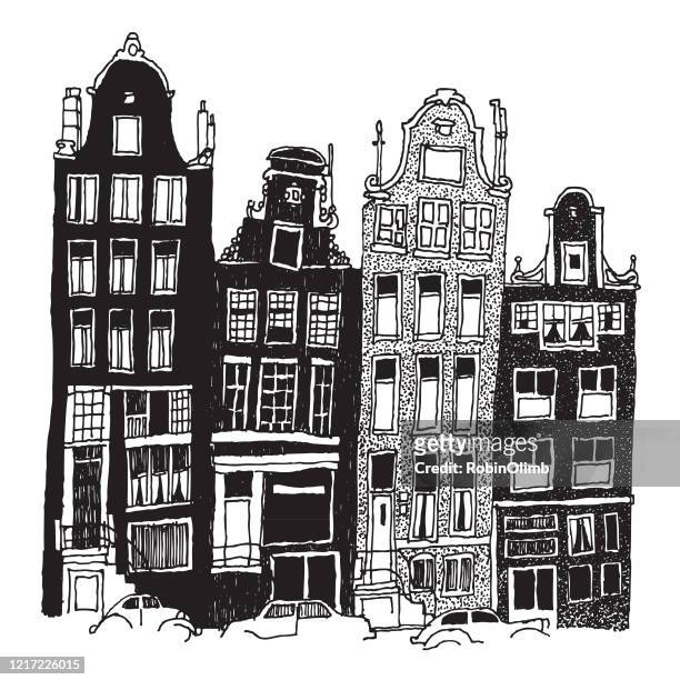 amsterdam building doodle - pen and ink stock illustrations