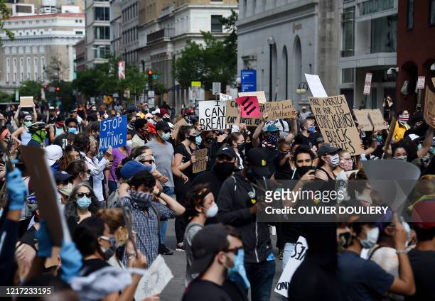 Protesters demonstrate at Lafayette Square in front of the White House in Washington, DC, on June 2, 2020. - Anti-racism protests have put several US...