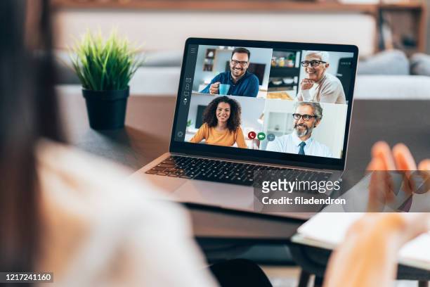 business team in video conference - small group of people stock pictures, royalty-free photos & images