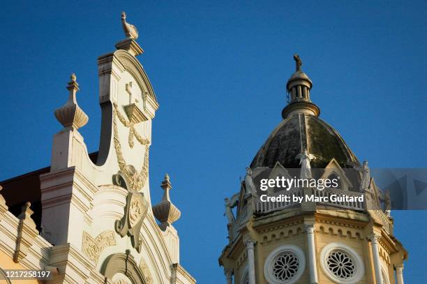 church steeple in casco viejo, panama city, panama - casco viejo stock-fotos und bilder