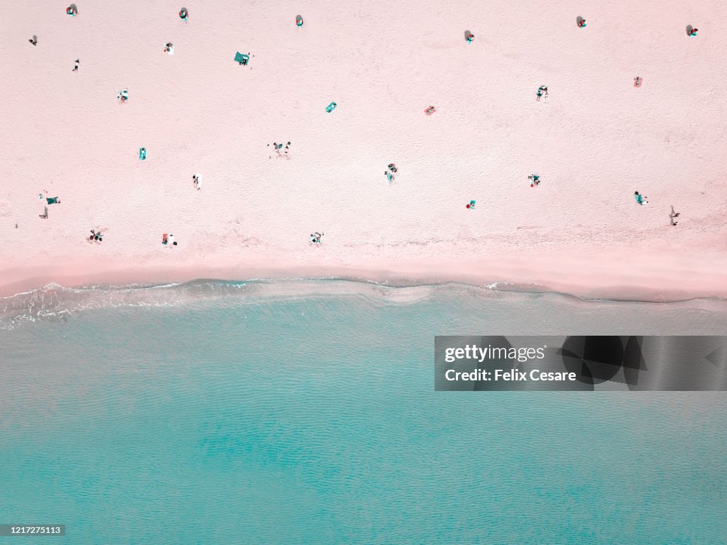 Aerial View of People Social Distancing at the Beach